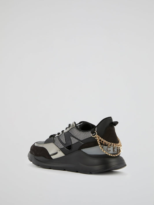 Black Chain Embellished Chunky Sneakers