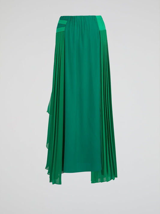 Green Pleated Maxi Skirt