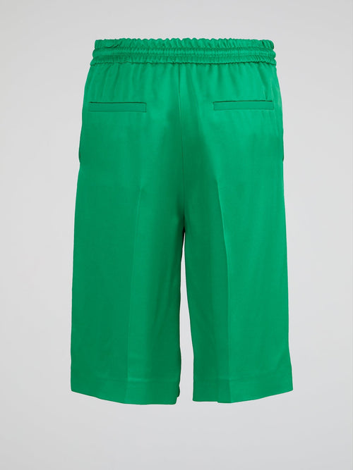 Green Drawstring Knee-Length Shorts