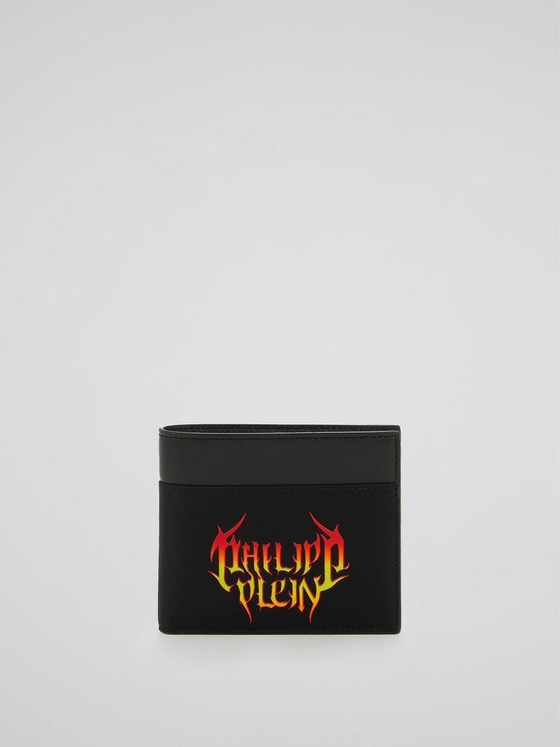 Black Logo Print Leather Pocket Wallet