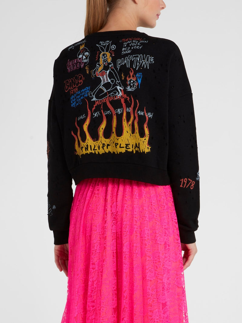 Black Graffiti Multi-Beaded Sweatshirt