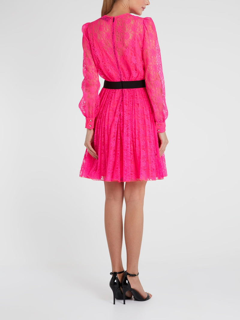 Pink Surplice Lace Mini Dress