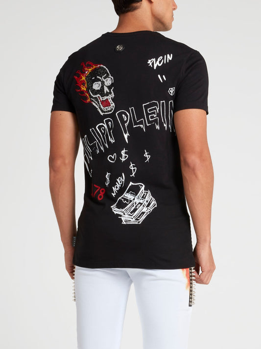 Black Studded Graffiti T-Shirt