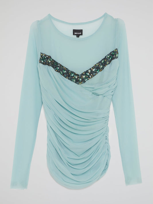 Embellished Ruched Long Sleeve Top