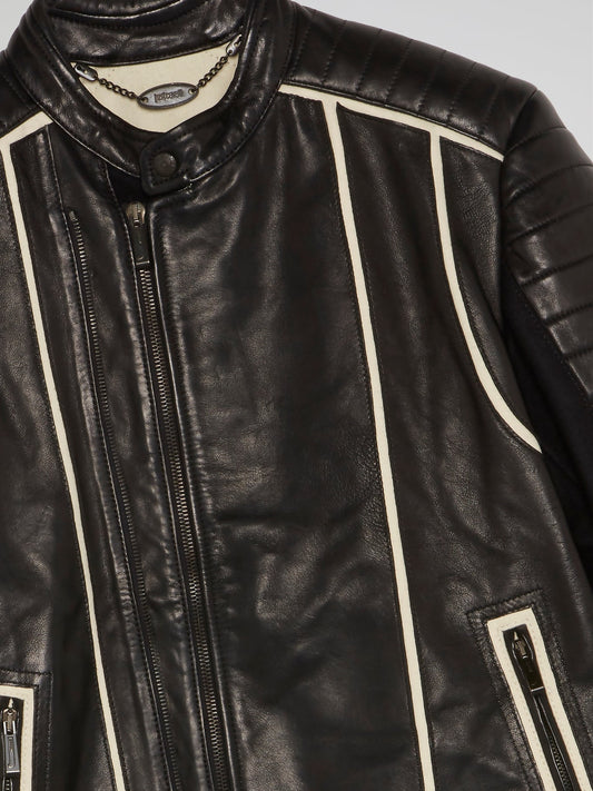 Contrast Lining Leather Jacket