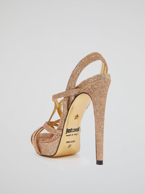 Gold Glittered Slingback Sandals