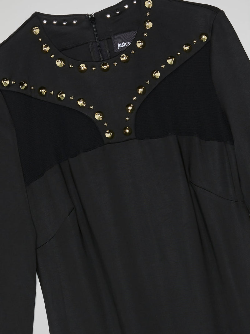 Black Studded Long Sleeve Dress