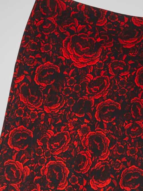 Rose Print Column Skirt