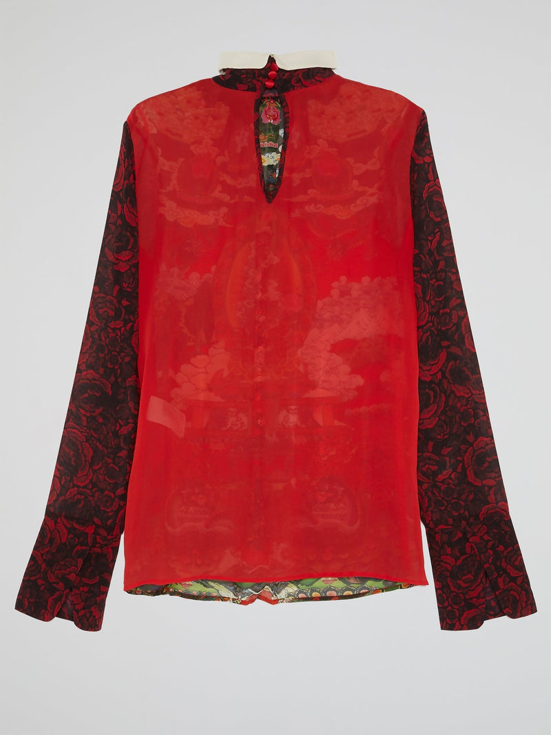 Oriental Print High Neck Shirt