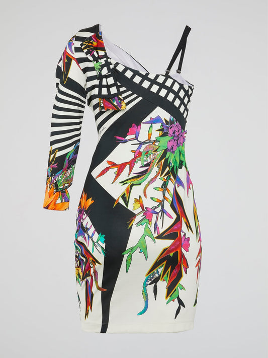 Printed Asymmetric Mini Dress