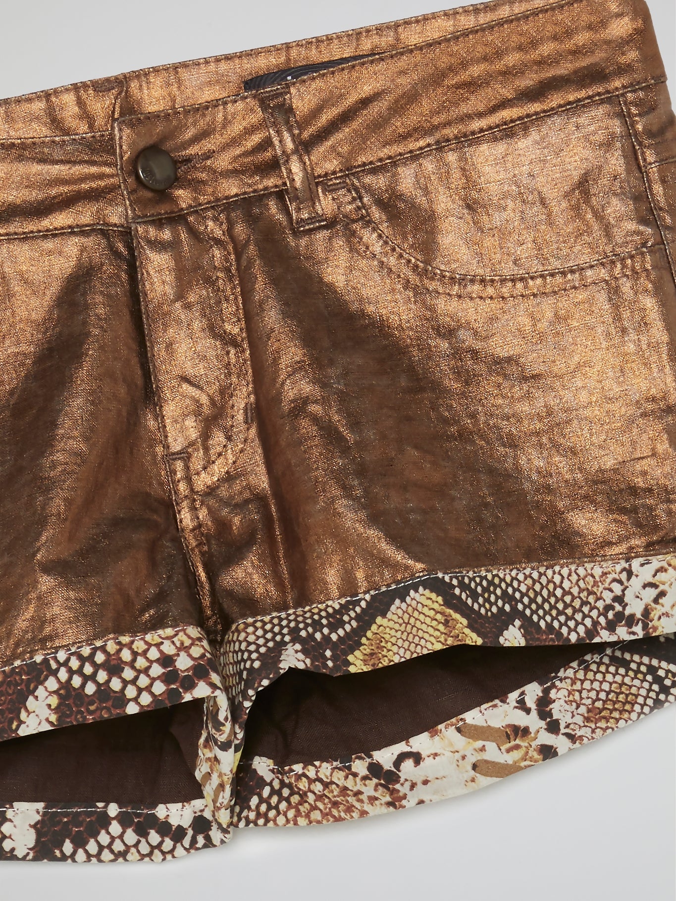 Snake Print Hem Rustic Shorts