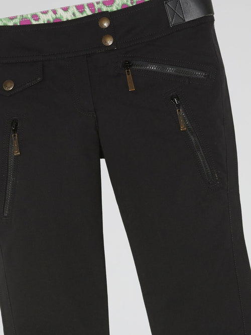 Black Zipper-Detail Pants