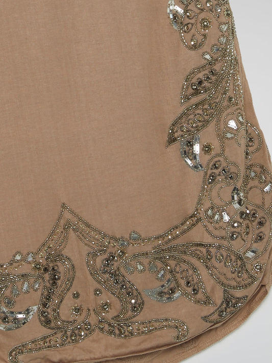 Beige Crystal Embellished Top