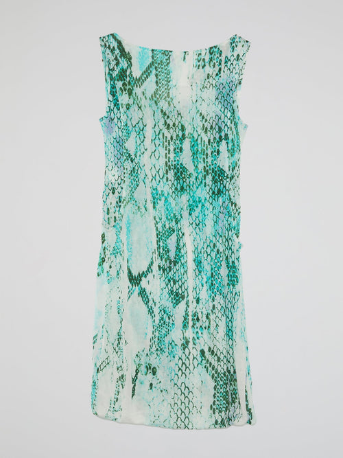 Green Reptile Print Cowl Mini Dress