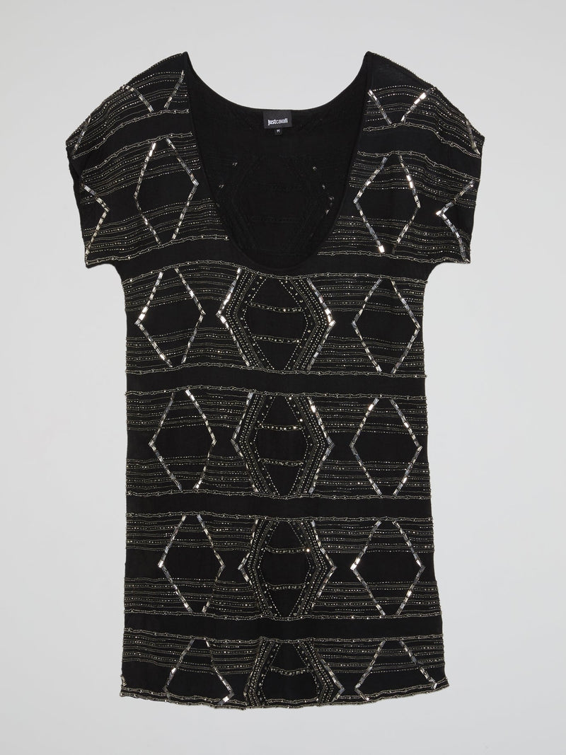 Black Scoop Neck Embellished Top