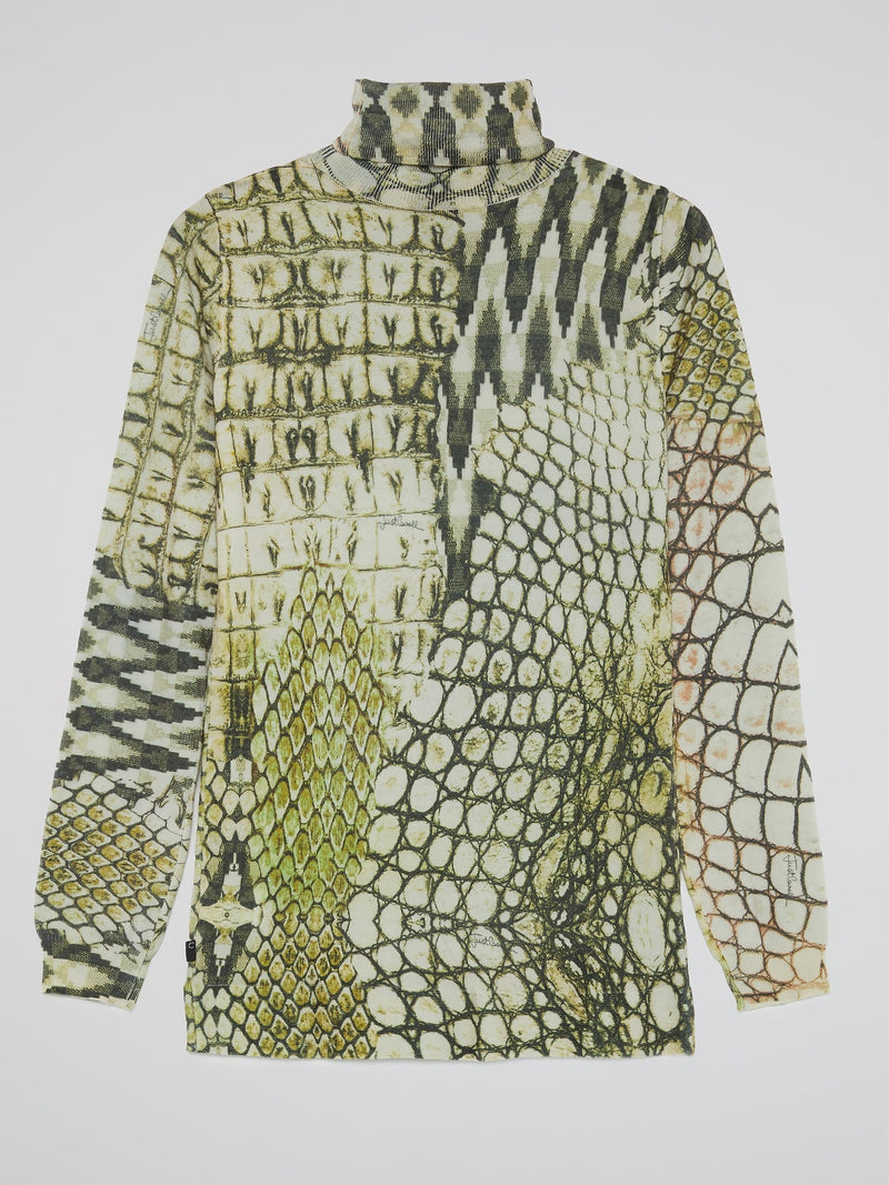 Reptilian Print High Neck Top