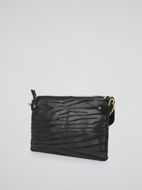 Black Zebra Effect Leather Handbag