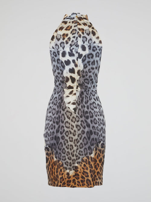 Leopard Print High Neck Dress