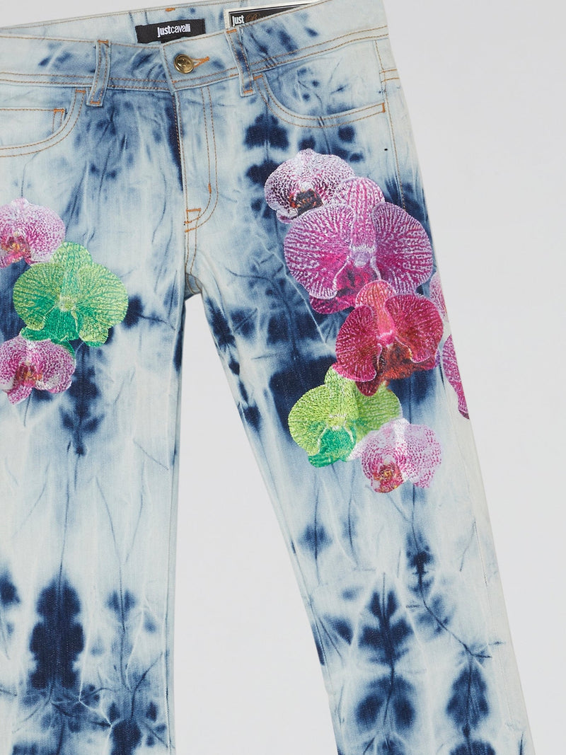 Orchid Print Tie-Dye Jeans