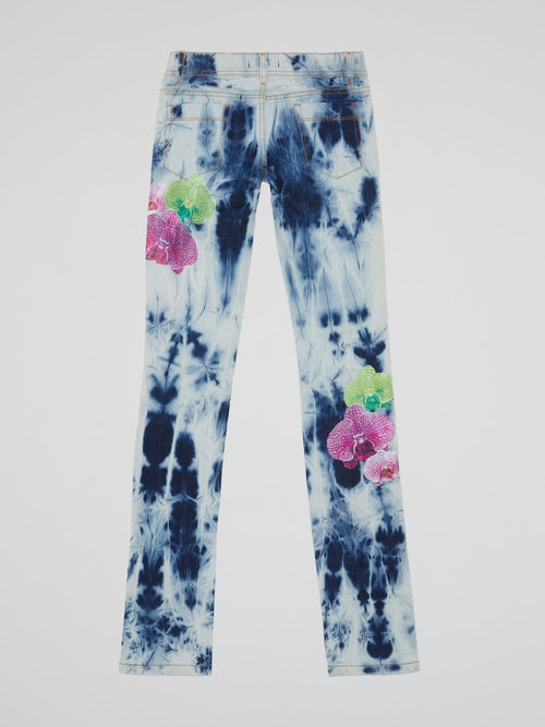 Orchid Print Tie-Dye Jeans