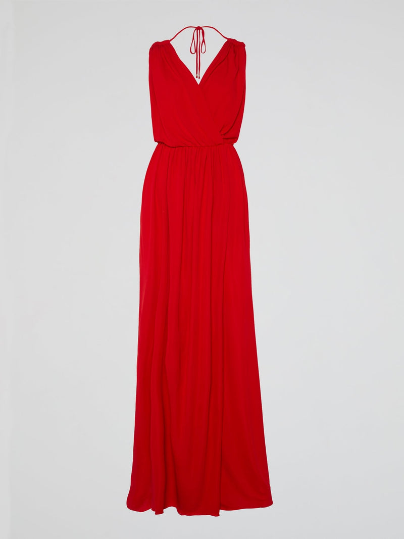 Red Halter Neck Maxi Dress