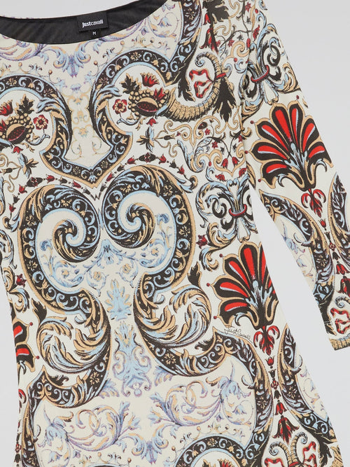 Paisley Print Bateau Neck Dress