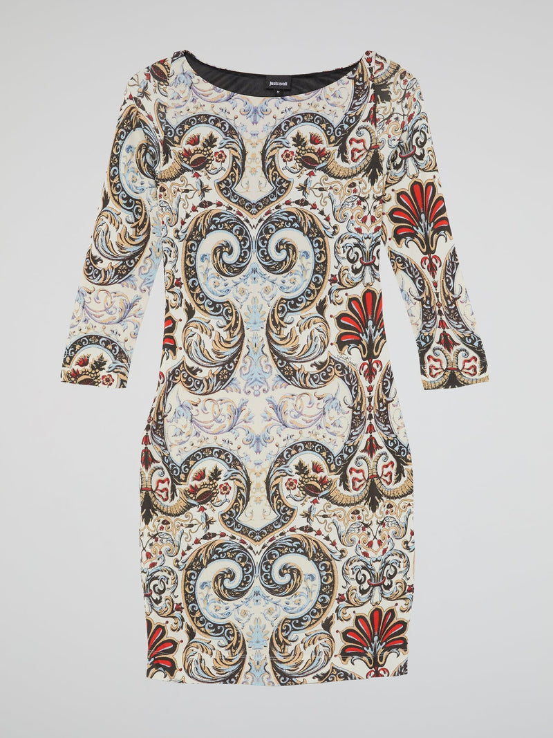 Paisley Print Bateau Neck Dress