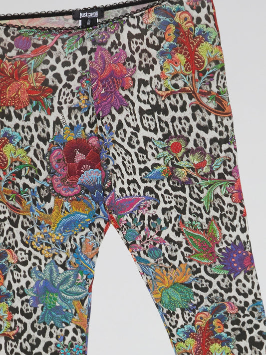 Leopard-Floral Print Leggings