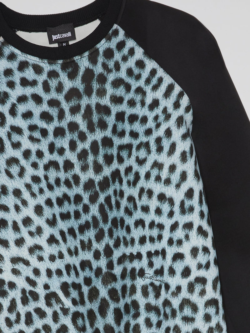 Blue Leopard Print Raglan Sweatshirt