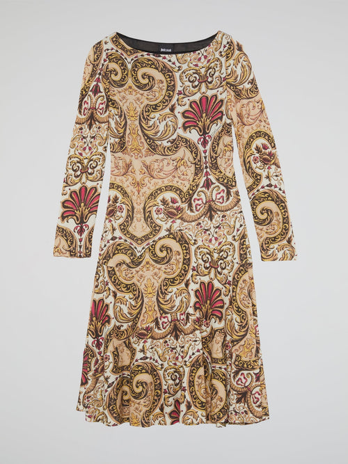 Paisley Print Long Sleeve Dress