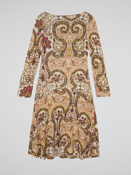 Paisley Print Long Sleeve Dress