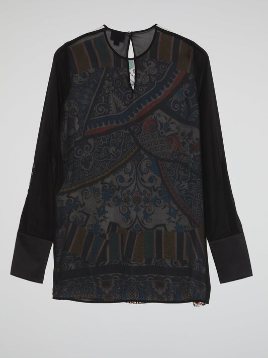 Oriental Print Long Sleeve Top