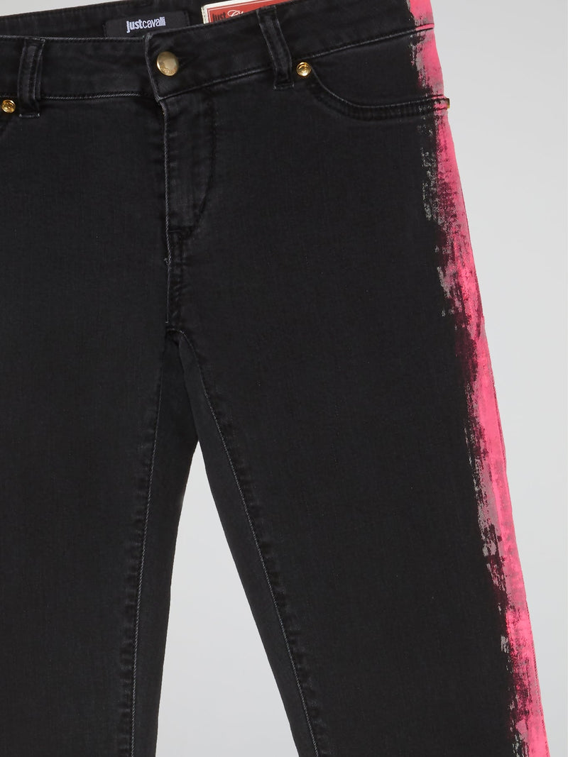 Black Contrast Side Print Jeans