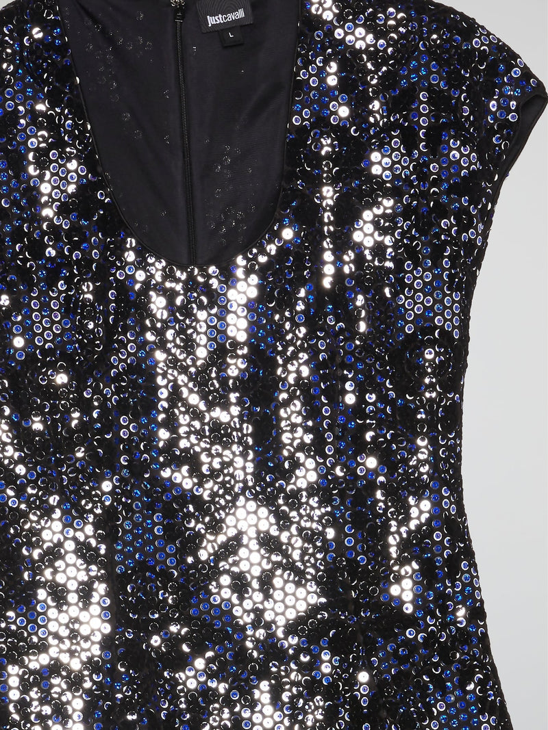 Navy Scoop Neck Sequin Top