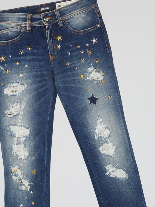 Star Embellished Distressed Jeans