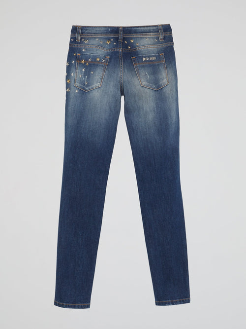 Star Embellished Distressed Jeans