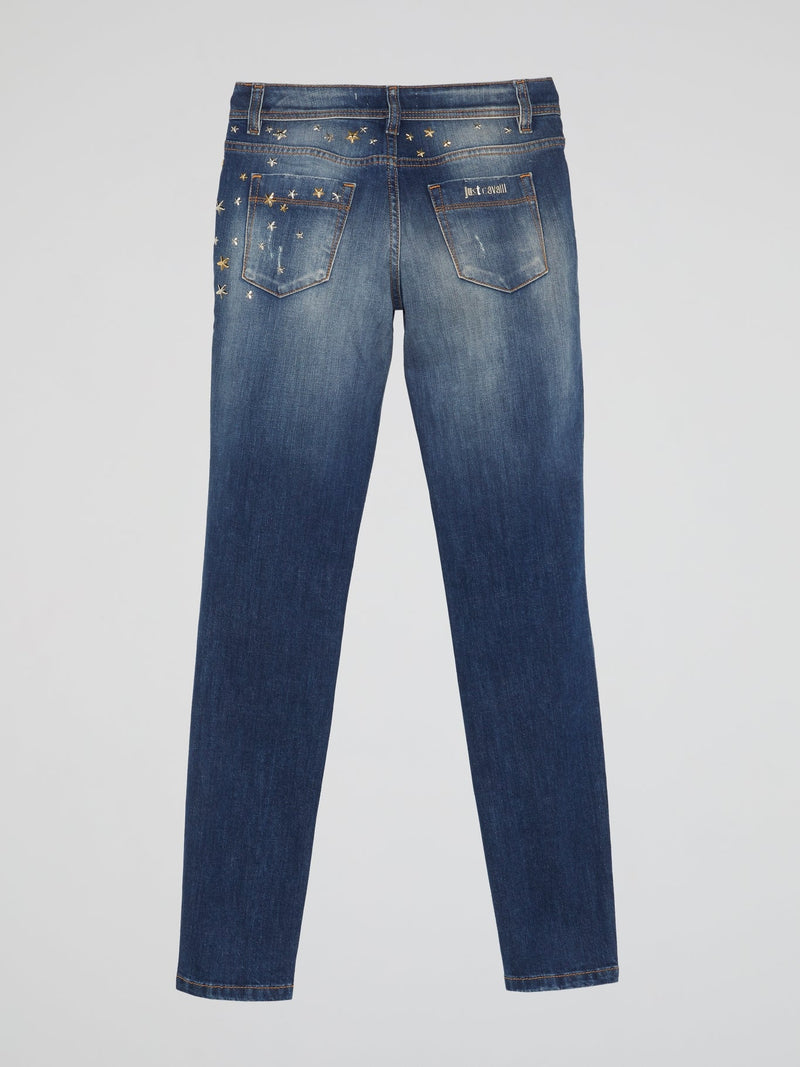 Star Embellished Distressed Jeans