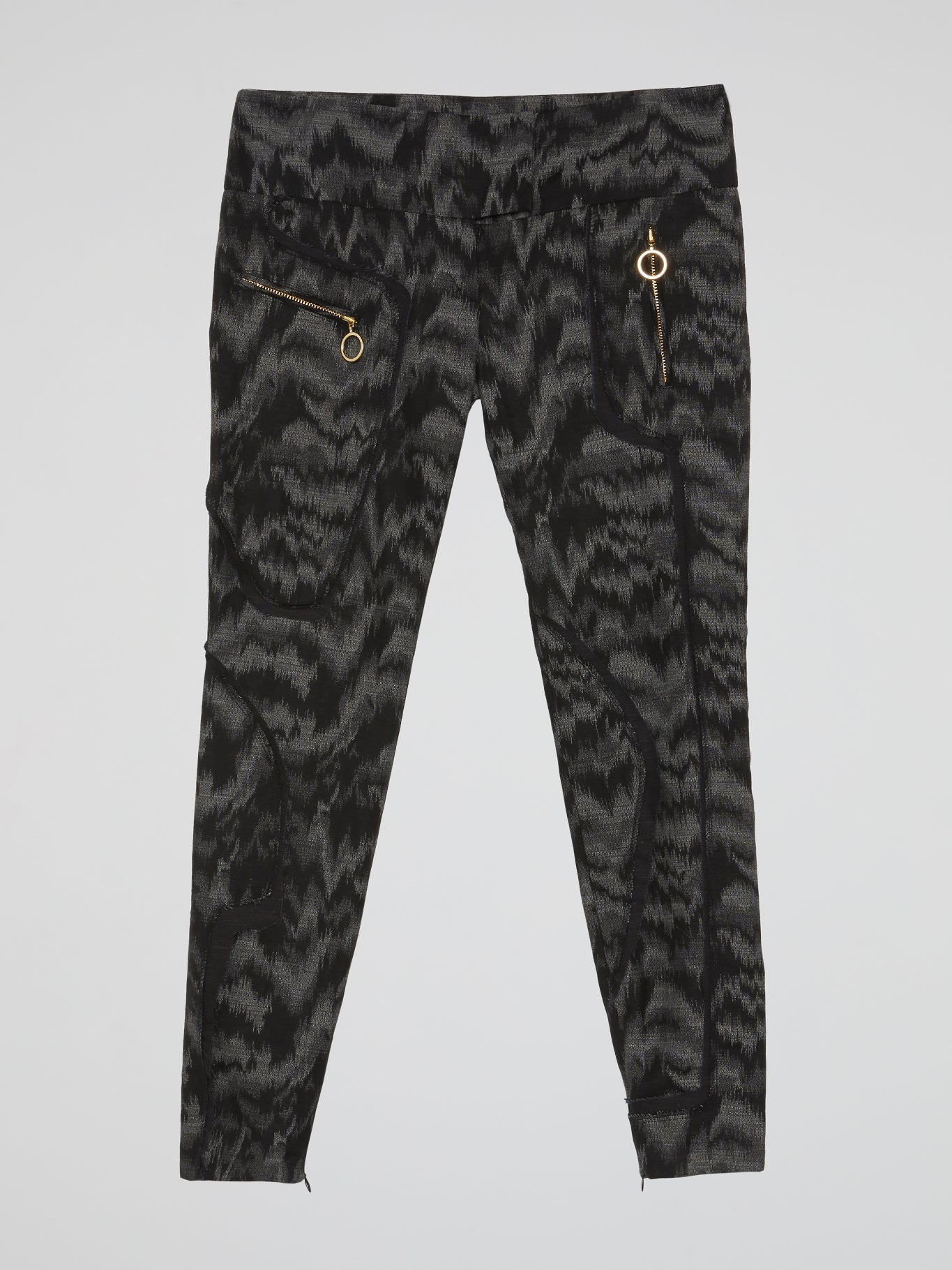 Black Pattern Print Patchwork Pants