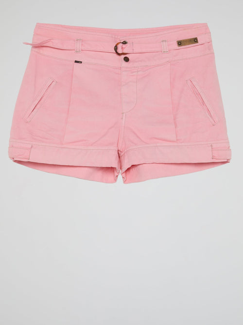 Pink Belted Mini Shorts