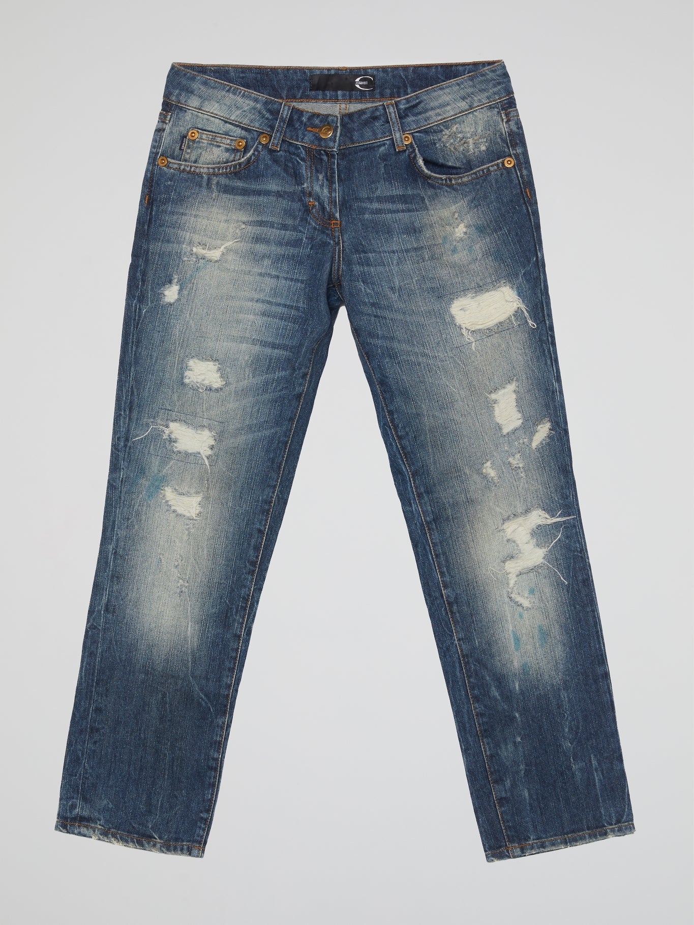 Blue Distressed Capri Jeans