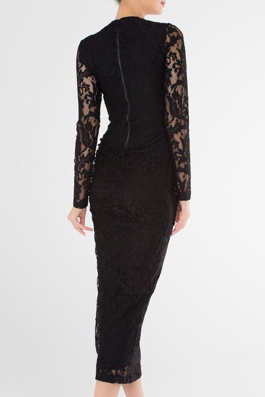 Black Paisley Lace Midi Dress