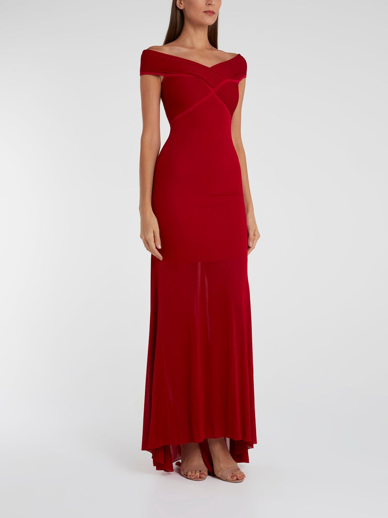 Red Off-The-Shoulder Maxi Dress