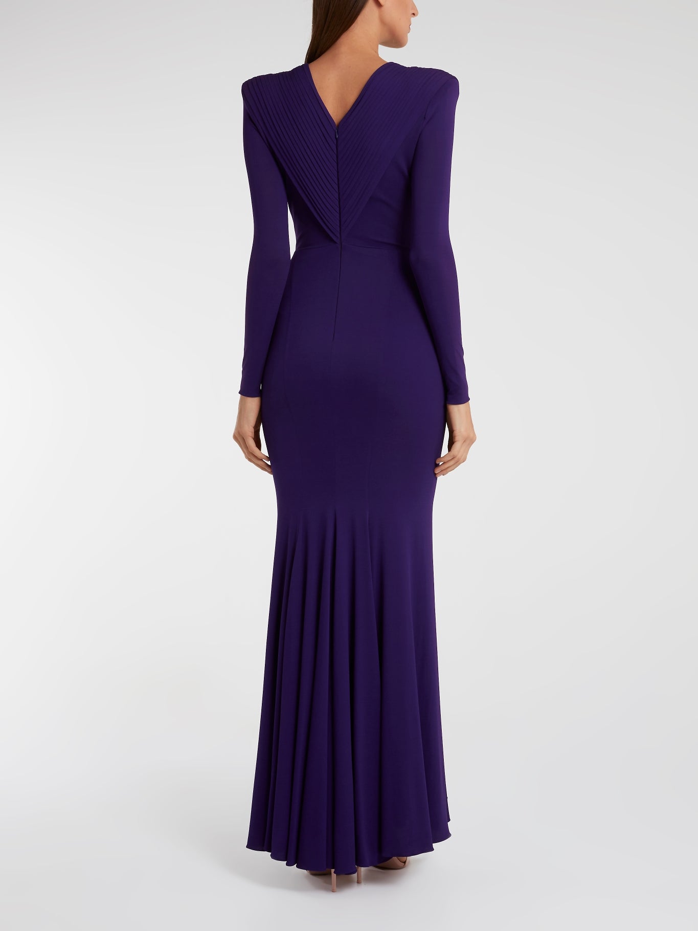 Purple Pleated Long Sleeve Maxi Dress