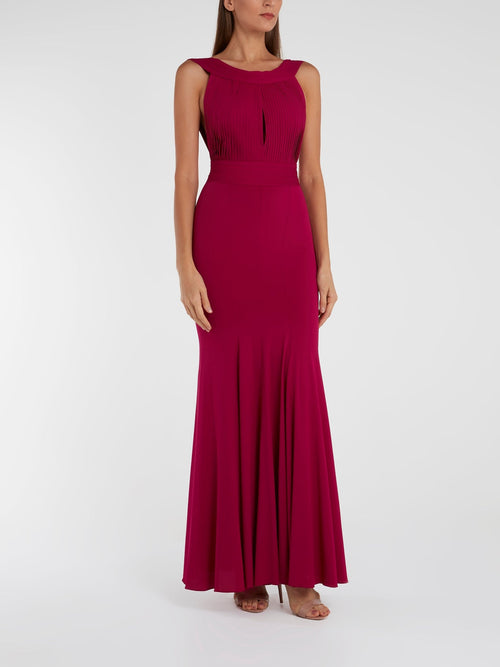 Burgundy Portrait Neckline Maxi Dress