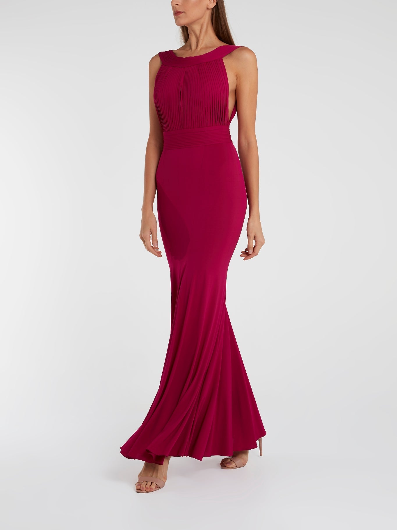 Burgundy Portrait Neckline Maxi Dress