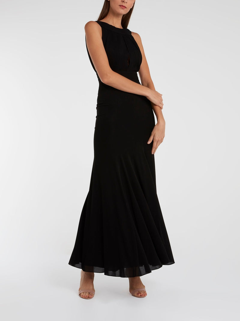 Black Portrait Neckline Maxi Dress