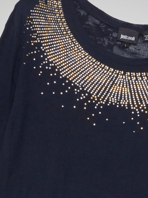 Navy Studded Long Sleeve Top