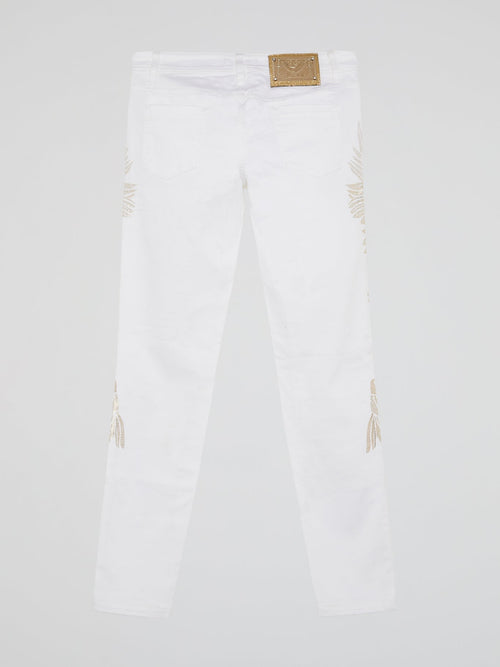 White Embellished Slim Fit Pants