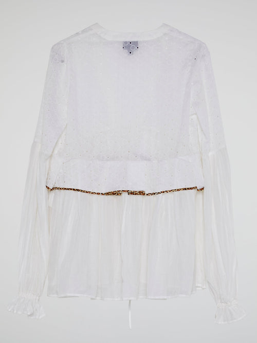 White Lace-Up Flounce Blouse