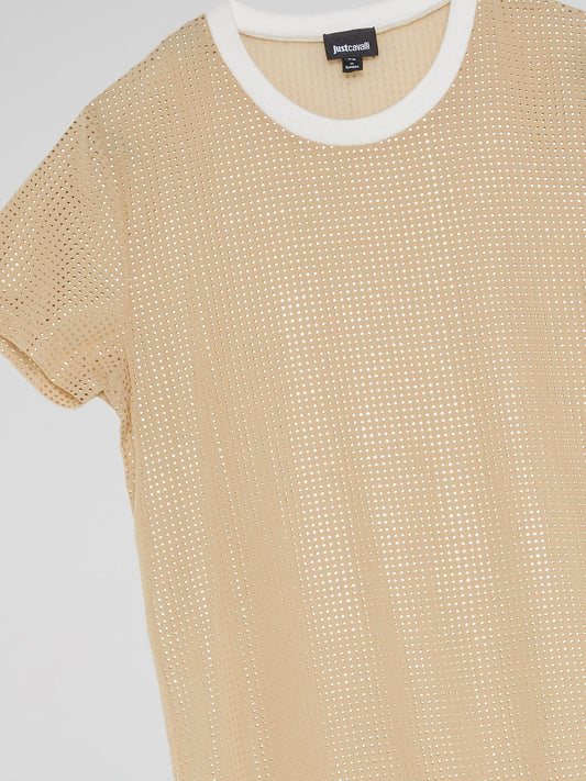 Beige Studded Crewneck T-Shirt